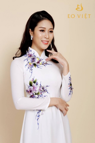 Áo dài thêu tay cao cấp hình hoa TM013