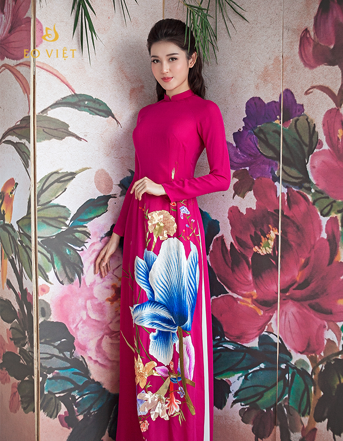 Áo dài thêu tay cao cấp hình hoa TM003